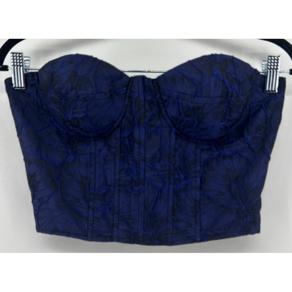 AQUA Goth Whimsigoth Royal Blue Brocade Strapless Corset Bustier Top S